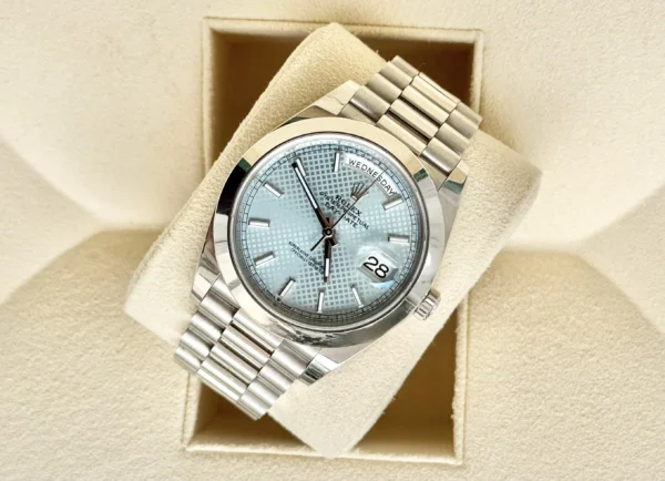 Rolex Day-Date 40 Platinum Ice-Blue Motif Dial Ref. 228206
